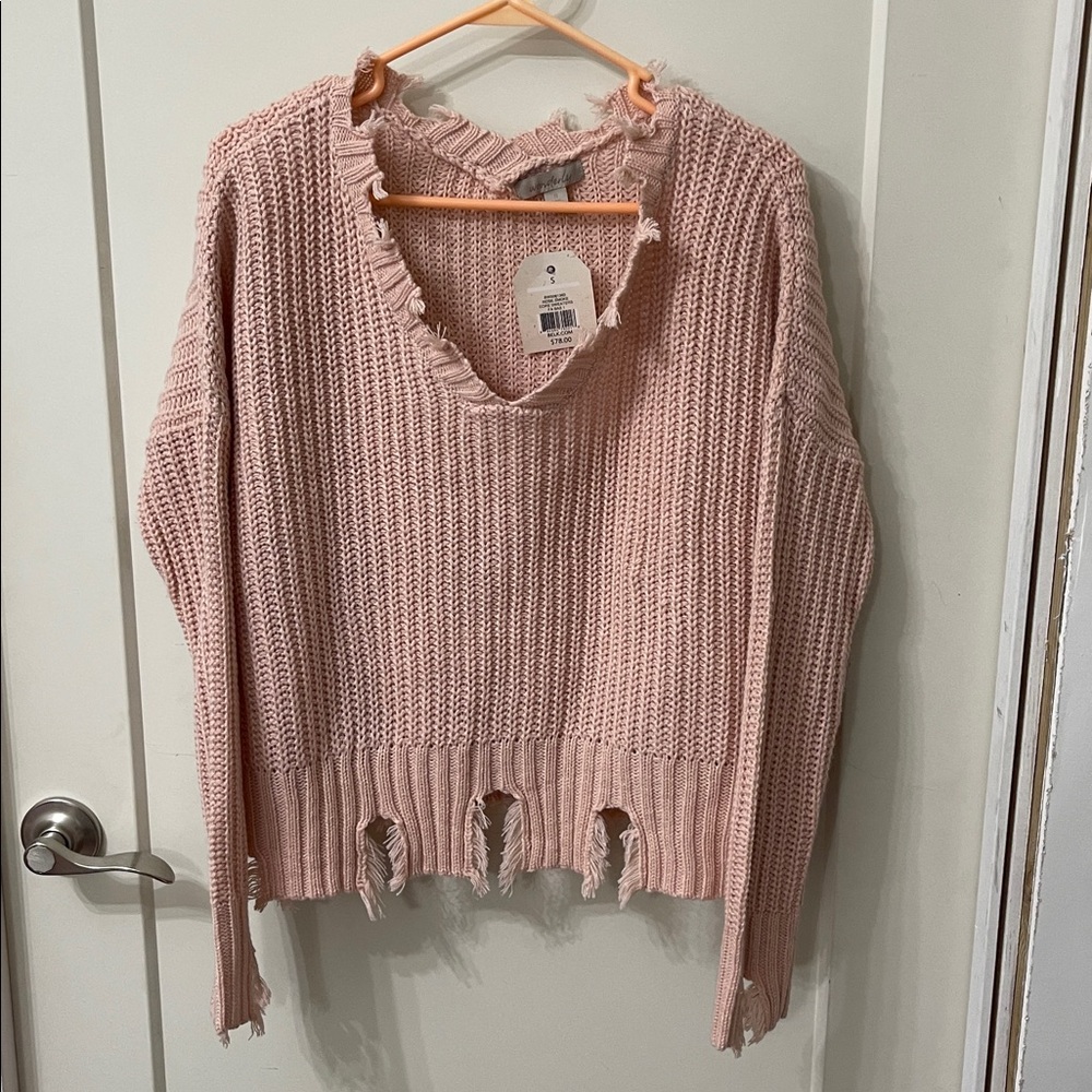 Wonderly Frayed Edge Pink Sweater NWT small